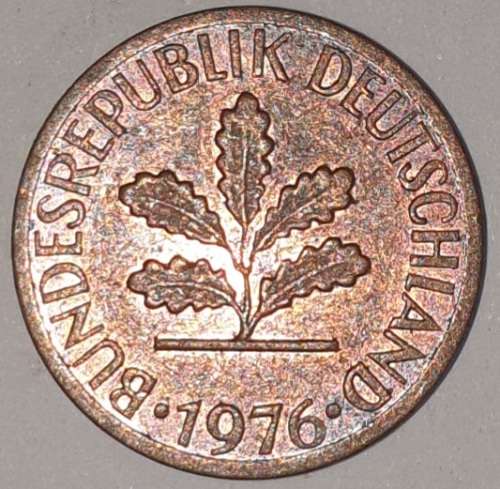 1976 J - 1 PFENNIG - ONE PFENNIG - GERMANY - FEDERAL REPUBLIC - (Copper Plated Steel)